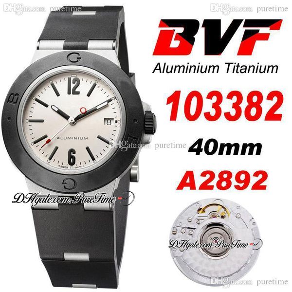 

bvf 103382 aluminium titanium a2892 automatic mens watch 40mm rubberclad logo letter bezel white dial black stick markers rubber strap super, Slivery;brown