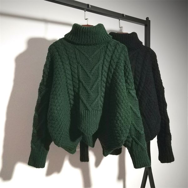 

women sweaters warm turtleneck pullover twist pull jumpers autumn 2020 knitted sweaters thick warm christmas lj201113, White;black