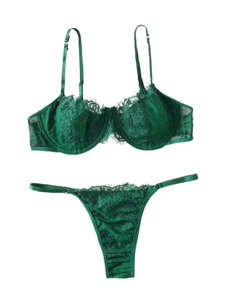 

floral eyelash lace underwire lingerie set x0f5#, Black;red