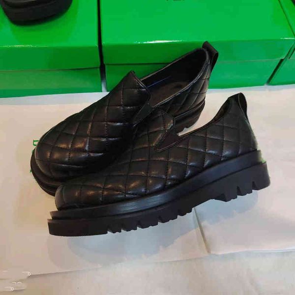 

dress shoes bread shoes diamond pattern leather men's and women's casual thick soled comfortable color lefu single, Black