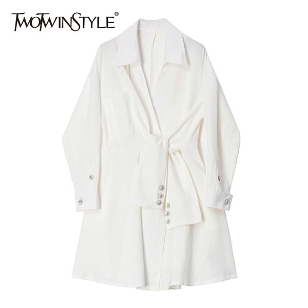 

white elegant dress for women lapel long sleeve high waist mini solid dresses female fashion clothing spring 210423, Black;gray