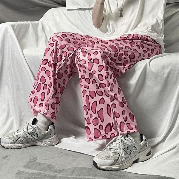 Damenhose, weites Bein, Sommer, Straße, rosa Leopardenmuster, gerade, lässig, hohe Taille, schmal, Tren Y2K, Hosenanzüge, Harajuku 220726