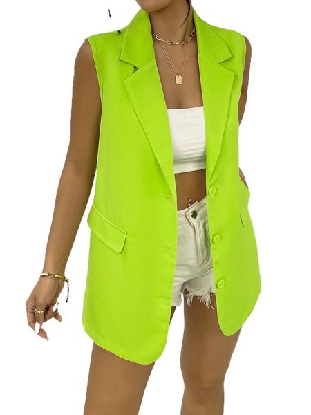 

neon green single breasted vest blazer y1z1#, White