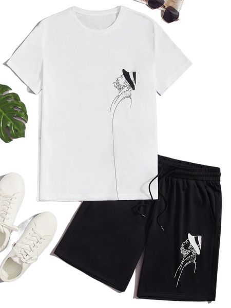 

men figure graphic tee & shorts g1wr#, Gray
