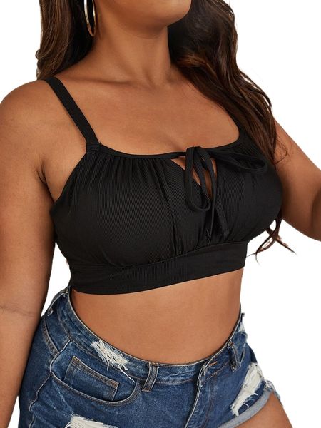 

plus knot front cut out bikini d35l#, Black