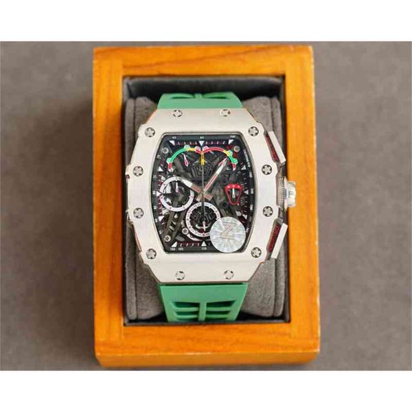 

richa milles milleses wristwatch chronograph watch mens automatic mechanical tonneau skeleton hollow back stainless steel case luxury, Slivery;golden