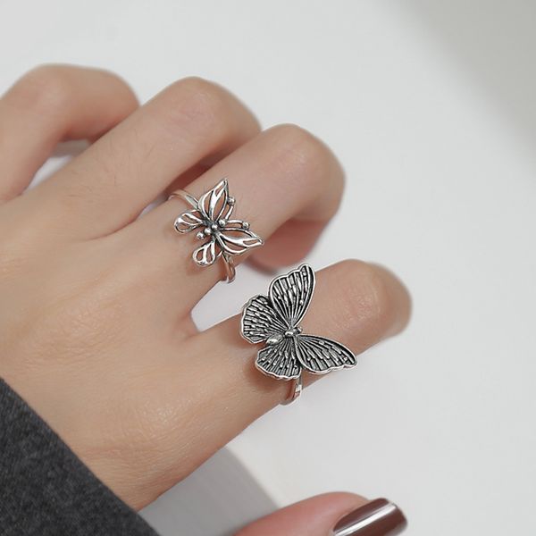 

vintage silver plated hollow butterfly ring for womens gothic punk engraving butterfly rings wedding party finger jewelry gifts