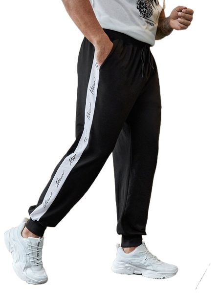 

extended sizes men letter graphic contrast side seam sweatpants x3iq#, Black