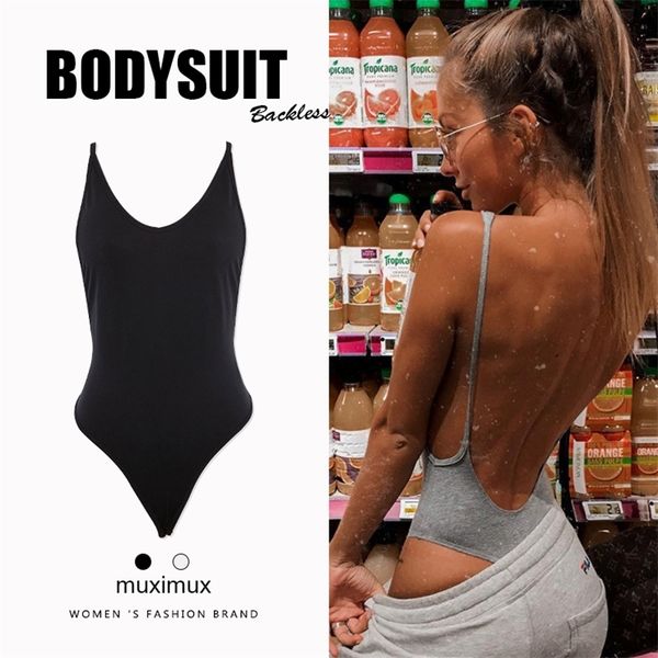 

summer women bodysuit spring fashion casual backless strap black bodysuit body for women short jumpsuit 220513, Black;white