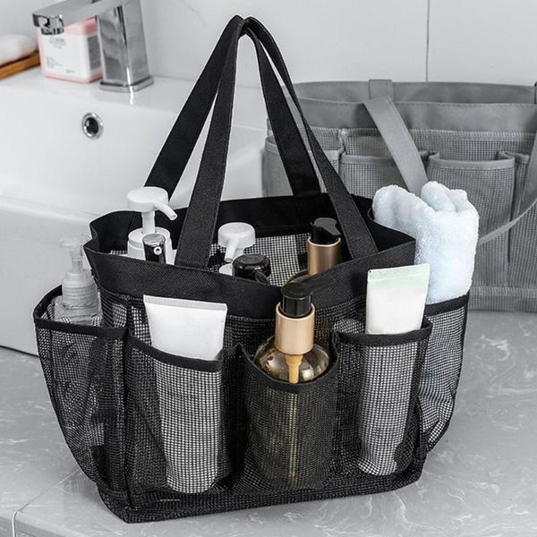 

storage bags portable mesh shower caddy quick dry tote hanging bath toiletry organizer bag 7 women's pockets double handles