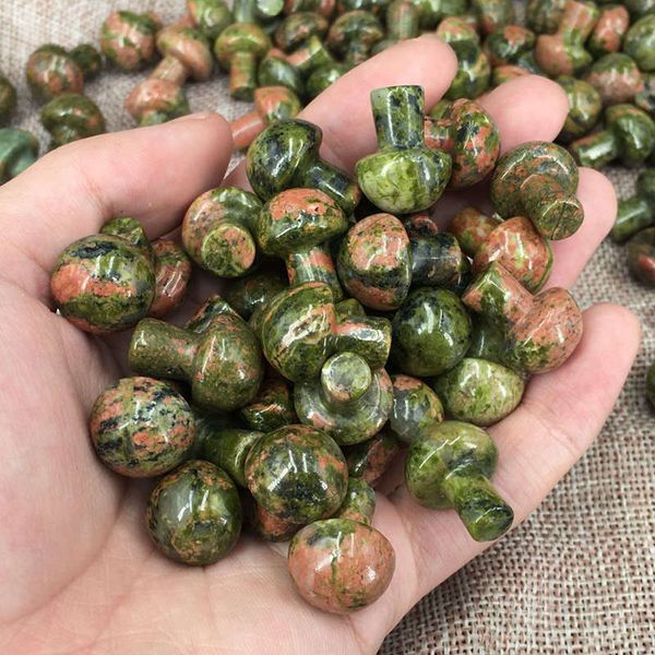 

natural unakite epidote flower green stone carved quartz crystal 2cm mushroom healing reiki mineral rock statue ornament decor gift, Black