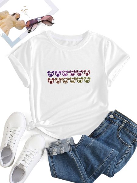 

cartoon graphic round neck tee r1d8#, White