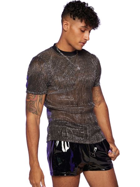 

men round neck glitter tee j1mg#, White;black
