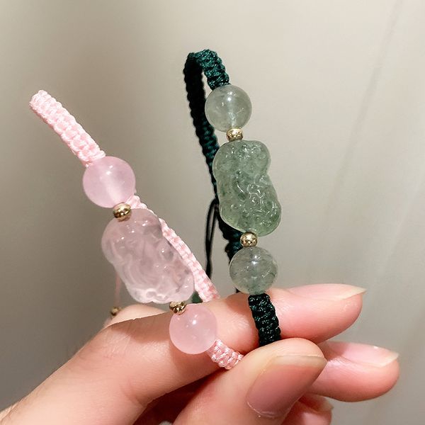 

pink crystal green strawberry crystal bracelet hand woven benmingnian friend lovers jewelry, Black