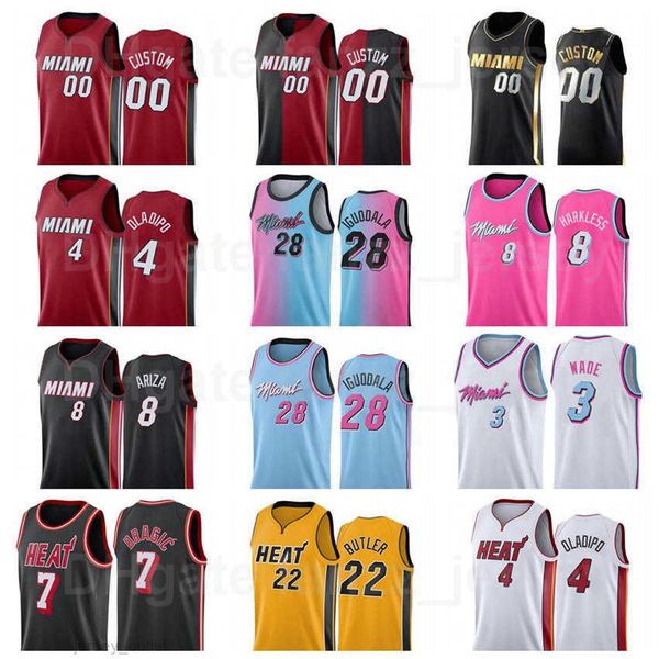 

screen print basketball andre iguodala jersey man 28 victor oladipo 4 trevor ariza 8 kendrick nunn 25 jimmy butler 22 custom name number, Black;red