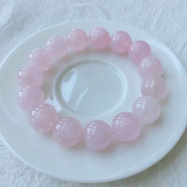 

natural pink morganite quartz beryl bracelet 14mm clear round beads stretch women men pink morganite beads aaaaa, Silver