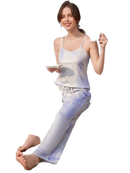 

tie dye print pajama set i1zb#, Black;red