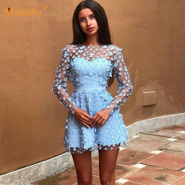 

summer elegant womens mini dress sky blue beige pink long sleeve lace a word dress celebrity evening party vestidos y200805, Black;pink