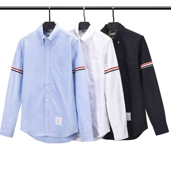

tb designer casual shirt tide brand thomb business men's and women's clothing classic four-bar shirts loose casual thin jacket ds3, White;black