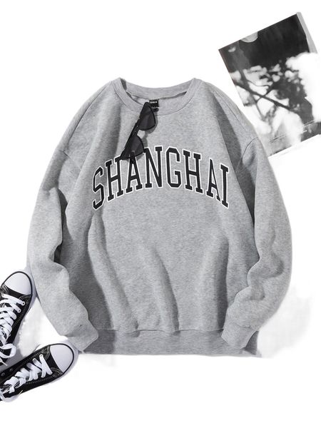 

letter graphic thermal lined sweatshirt s1py#, Black