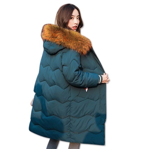 

winter women hooded coat fur collar thicken warm long jacket female plus size outerwear parka ladies chaqueta feminino 201019, Black
