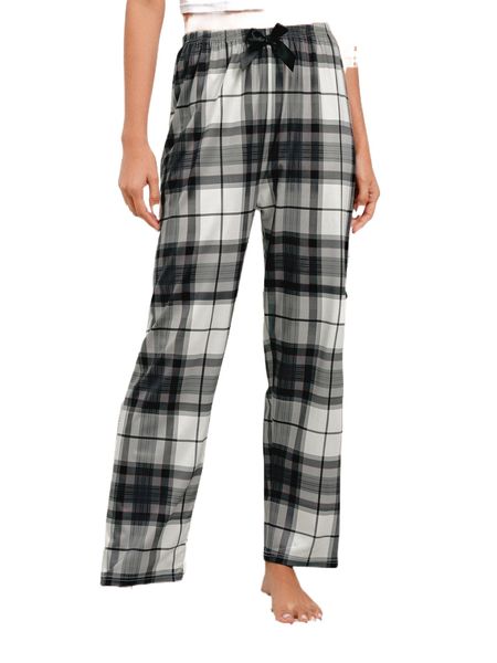 

tartan print bow front sleep pants n2pm#, Black;red