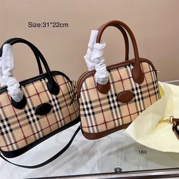 

designer burbrerys women handbags shell bag 2022 womens bag fashion pvc with cowhide war horse lattice retro versatile portable messenger si