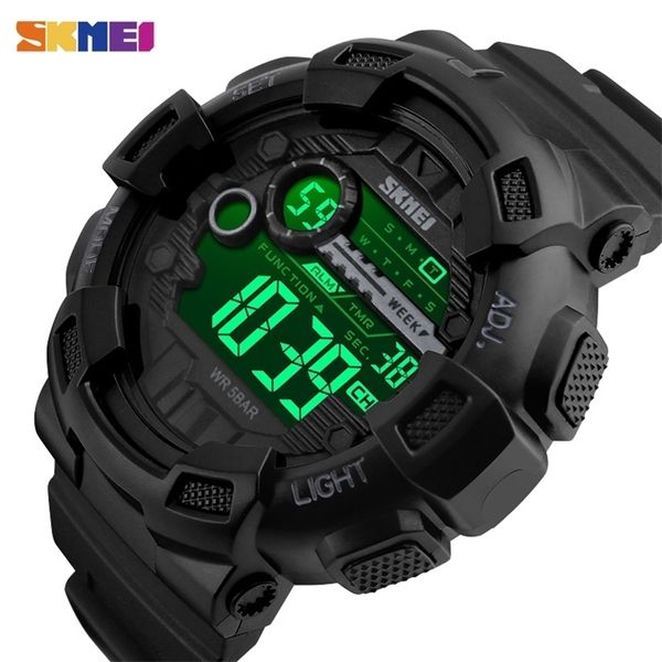 

skmei outdoor sport watch men multifunction 5bar waterproof pu strap led display watches chrono digital watch reloj hombre 1243 220530, Slivery;brown