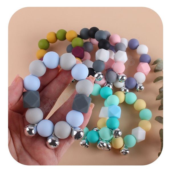 

silicone bead teether ring baby creative hand-woven rattle bracelet toys molar stick teething newborn chain bell toy