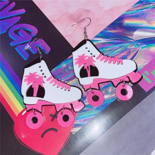 Brincos de skate de rolos de coco para mulheres para mulheres encantos de acrílico punk harajuku fofocas de fofocas do estilo 90s estilos de jóias