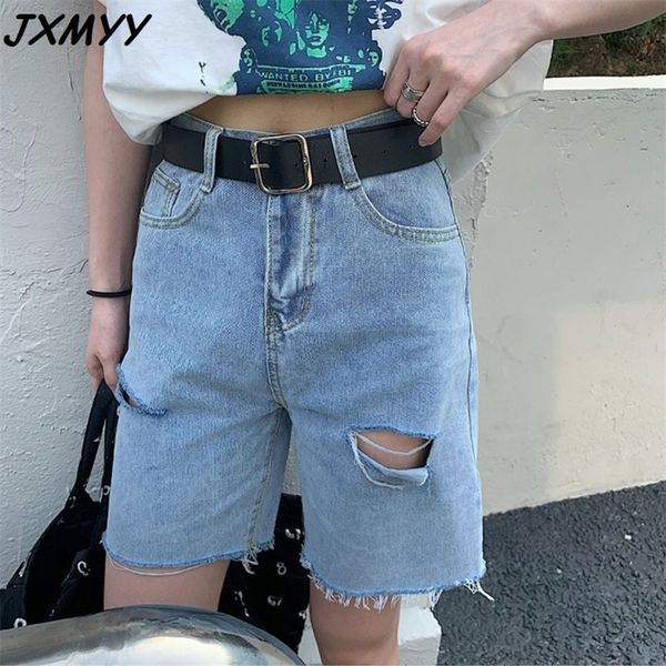 

high waist denim shorts women's five-point pants summer loose and thin korean version of a-line wide-leg pants 210412, Blue
