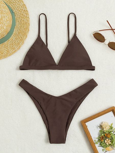 

solid triangle high cut bikini swimsuit c4wo#, White;black