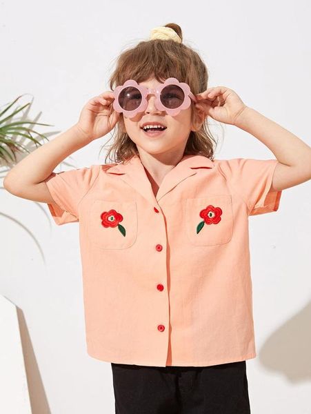 

toddler girls floral embroidery button front she, White;black