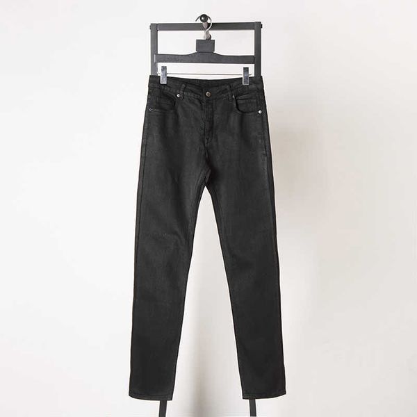

men's jeans classic black coated denim long pants with basic black wax, Blue