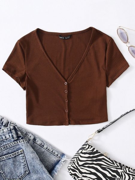 

single breasted rib-knit solid tee 78k9#, White