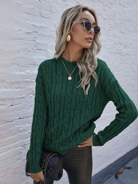 

cable knit drop shoulder sweater x1ig#, White;black