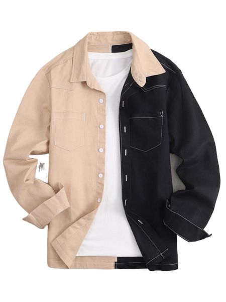 

men two tone stitching denim shirt without tee u64o#, White;black