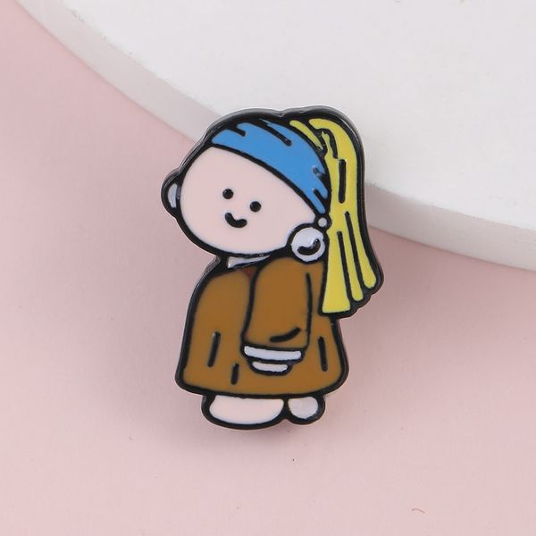 

girl with a pearl earring pins cartoon figure brooch japanese style enamel brooches for women cute gift jewelry harajuku clothes badges deni, Gray