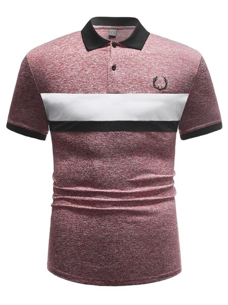 

men embroidery antlers colorblock polo shirt q417#, White;black