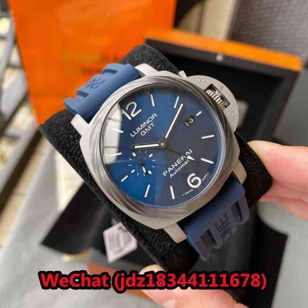 

p anerai lumino gmt series 44mm 16mm layer leather strap with original pin buckle automatic mechanical watch, Slivery;brown