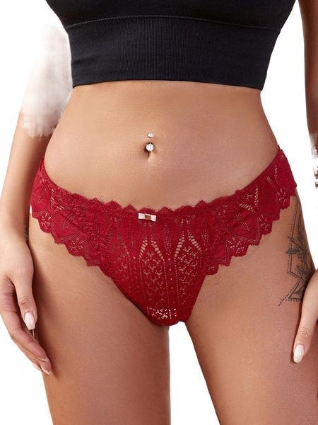 

floral lace thong r7wo#, Black;red