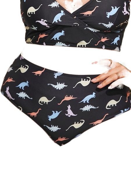 

plus dinosaur print bikini bottom n9ik#, Black