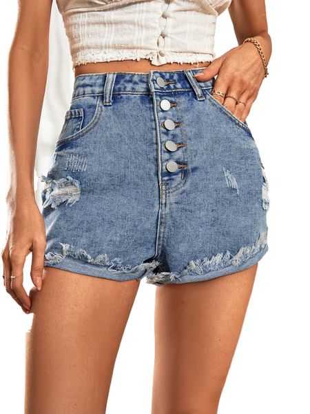 

ripped raw hem denim shorts x1k8#, White;black