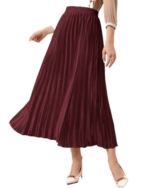 

high waist shirred pleated skirt g5ft#, Black