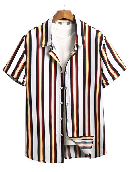 

men color block striped print shirt without tee a4zq#, White;black