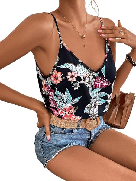 

floral print backless cami 56ec#, White