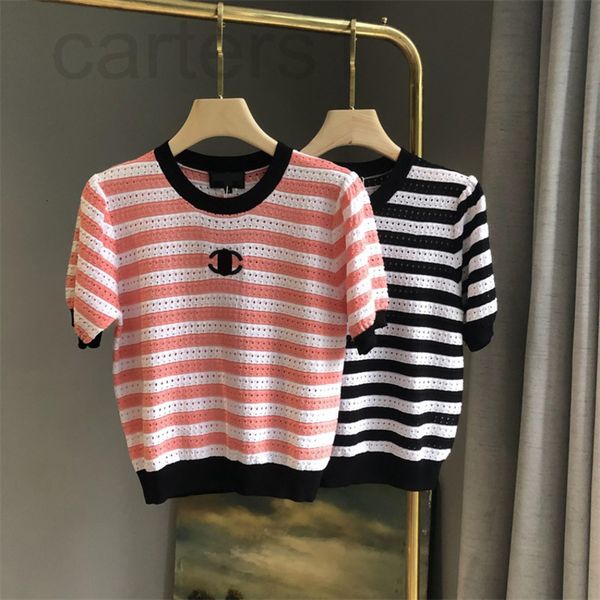

women's sweaters designer channel sharp goods striped knitwear women's 2022 summer new fashion versatile hollow out thin short sle, White;black
