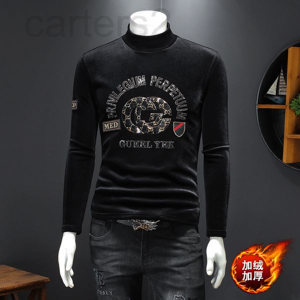 

men's hoodies & sweatshirts designer 2021 autumn and winter new men's sweater plush thickened golden velvet pullover korean slim f, Black