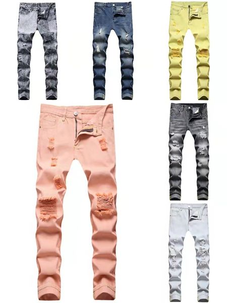 

hip hop style jeans men's casual pants straight leg loose tie dye hole jeans designer men fashion versatile small foot jeans, Blue