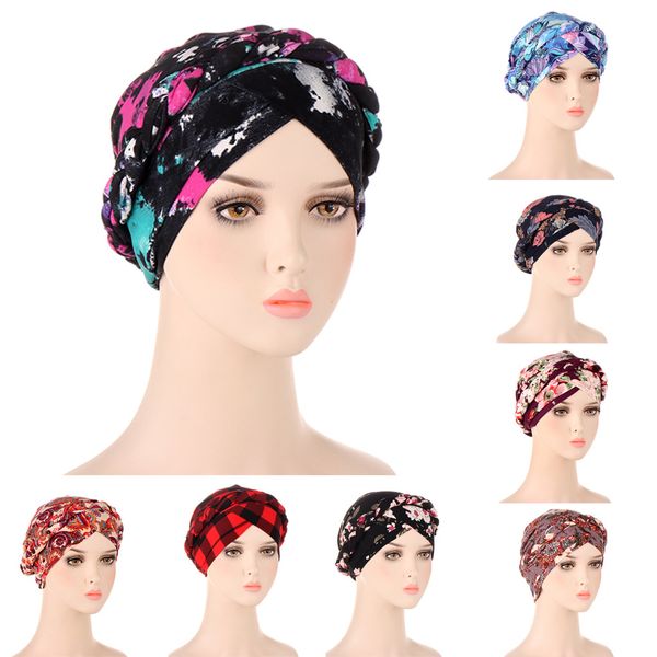 Mulheres Muçulmanas Cópia de Seda Chapéu Pré-amarrado Chapéu de Turbante Cancro Chemo Beanie Cap Headwear Cabeça Cabelo Capa